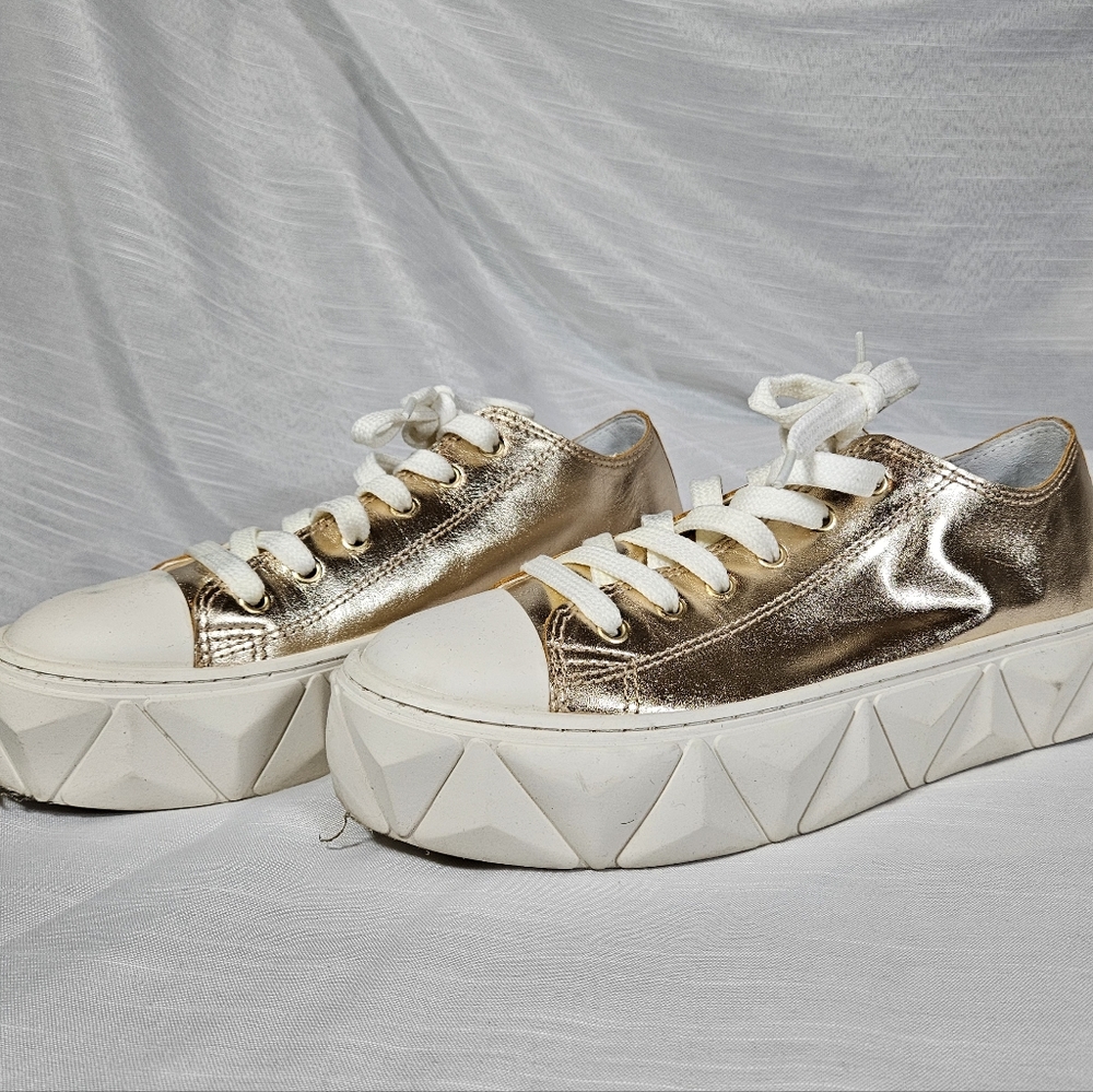 Schutz Gold Leather Platform Sneakers,  7.5